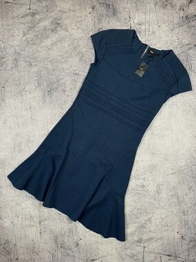 Maje Navy Cap-Sleeve Fit & Flare Dress